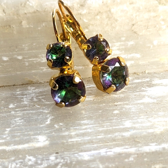Natural Mystic Topaz with 7 TCW in 14K Gold Plated Earrings - Picture 1 of 5